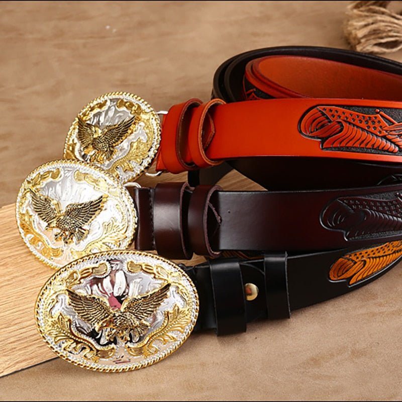 Herrebelter Golden Eagle Exotic Preget Cowskin Belte - Svart