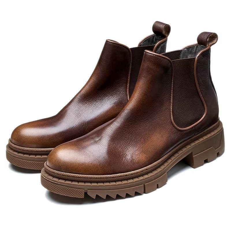 Herrestøvler Cow Leather Slip On Ankel Boots - Kaffe