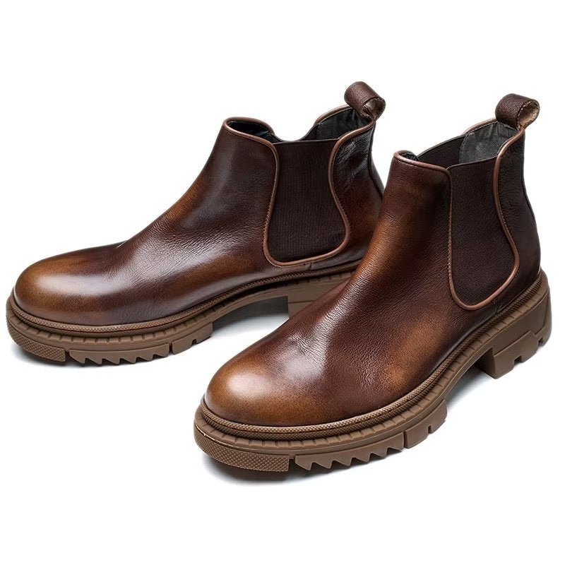 Herrestøvler Cow Leather Slip On Ankel Boots - Kaffe