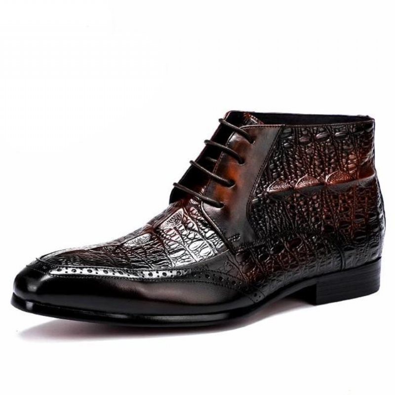 Herrestøvler Croc Texture Brogue-støvler Med Snøring - Kaffe