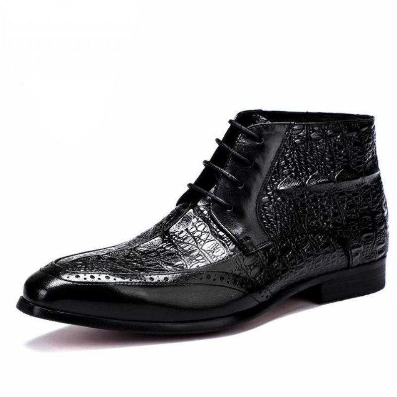 Herrestøvler Croc Texture Brogue-støvler Med Snøring - Sort