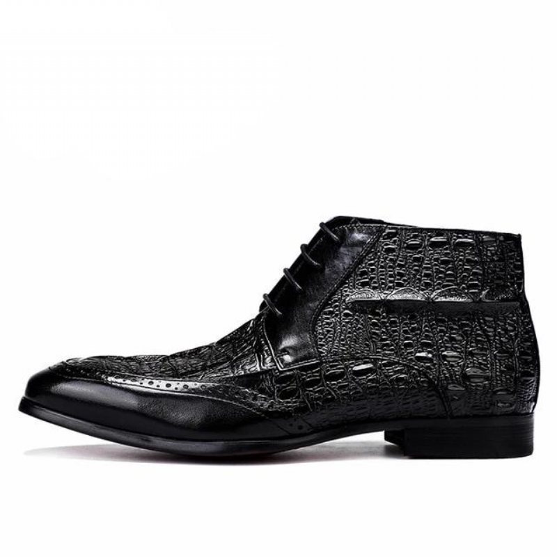 Herrestøvler Croc Texture Brogue-støvler Med Snøring - Sort