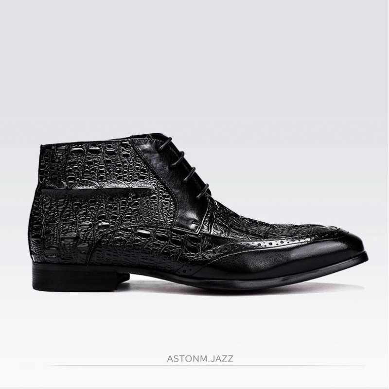 Herrestøvler Croc Texture Brogue-støvler Med Snøring - Sort