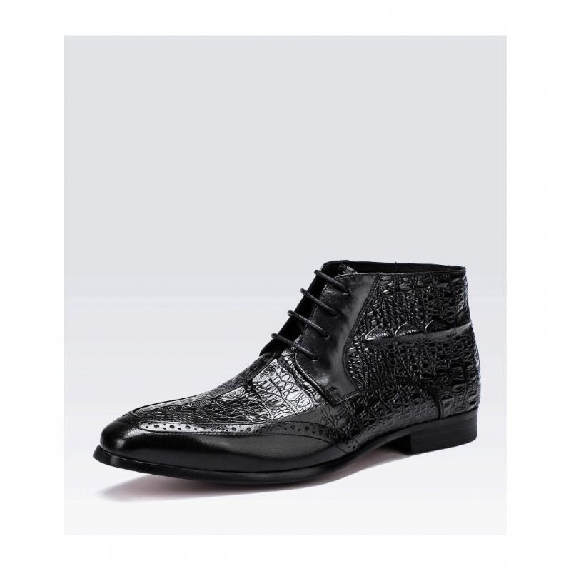 Herrestøvler Croc Texture Brogue-støvler Med Snøring - Sort