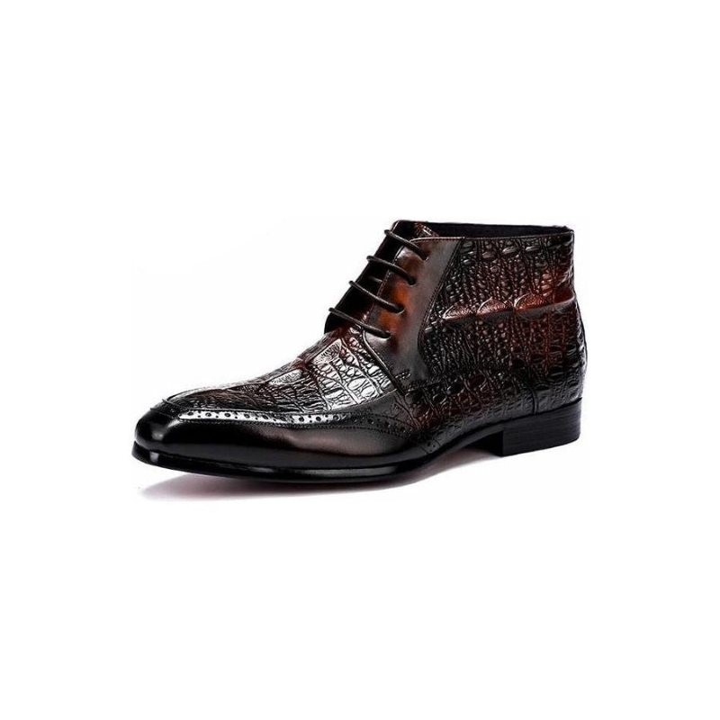 Herrestøvler Croc Texture Brogue-støvler Med Snøring - Kaffe