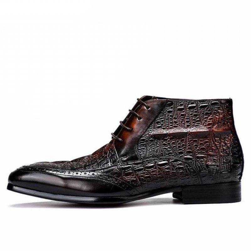 Herrestøvler Croc Texture Brogue-støvler Med Snøring - Kaffe