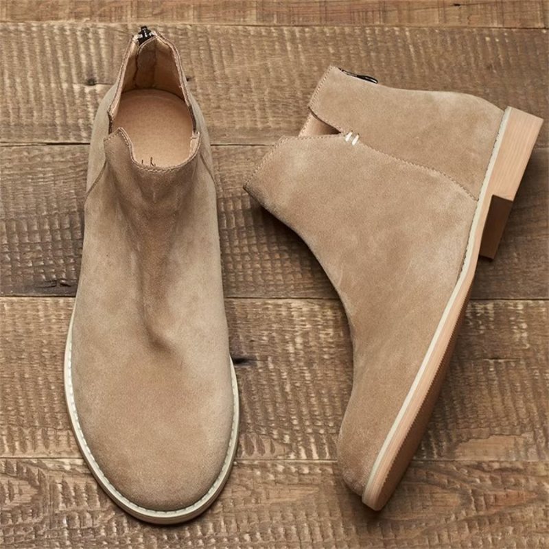 Herrestøvler Elegant Kuskinn Slip On Ankel Booties - Kaki