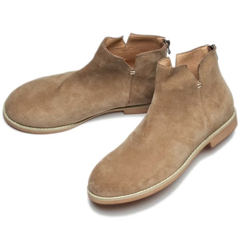 Herrestøvler Elegant Kuskinn Slip On Ankel Booties - Kaki