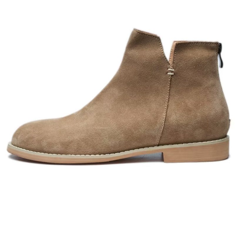 Herrestøvler Elegant Kuskinn Slip On Ankel Booties - Kaki