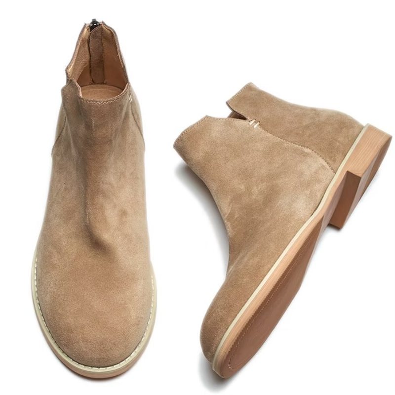 Herrestøvler Elegant Kuskinn Slip On Ankel Booties - Kaki