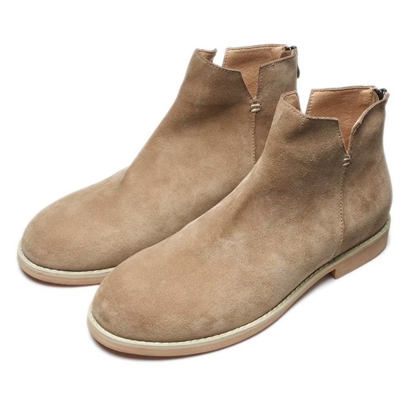 Herrestøvler Elegant Kuskinn Slip On Ankel Booties - Kaki