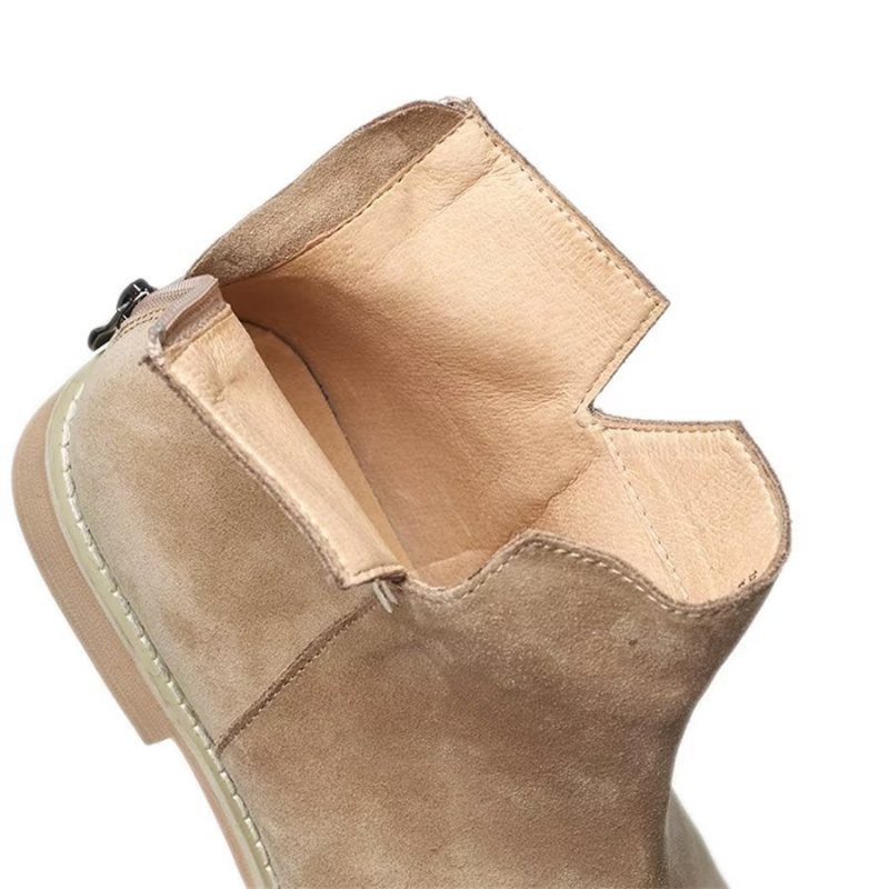 Herrestøvler Elegant Kuskinn Slip On Ankel Booties - Kaki