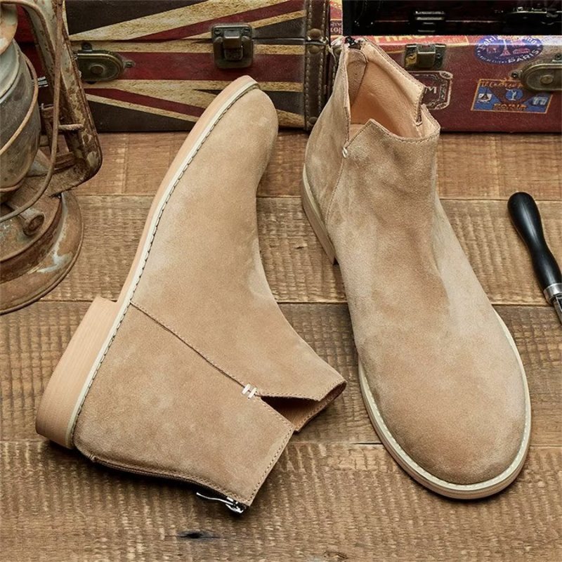 Herrestøvler Elegant Kuskinn Slip On Ankel Booties - Kaki