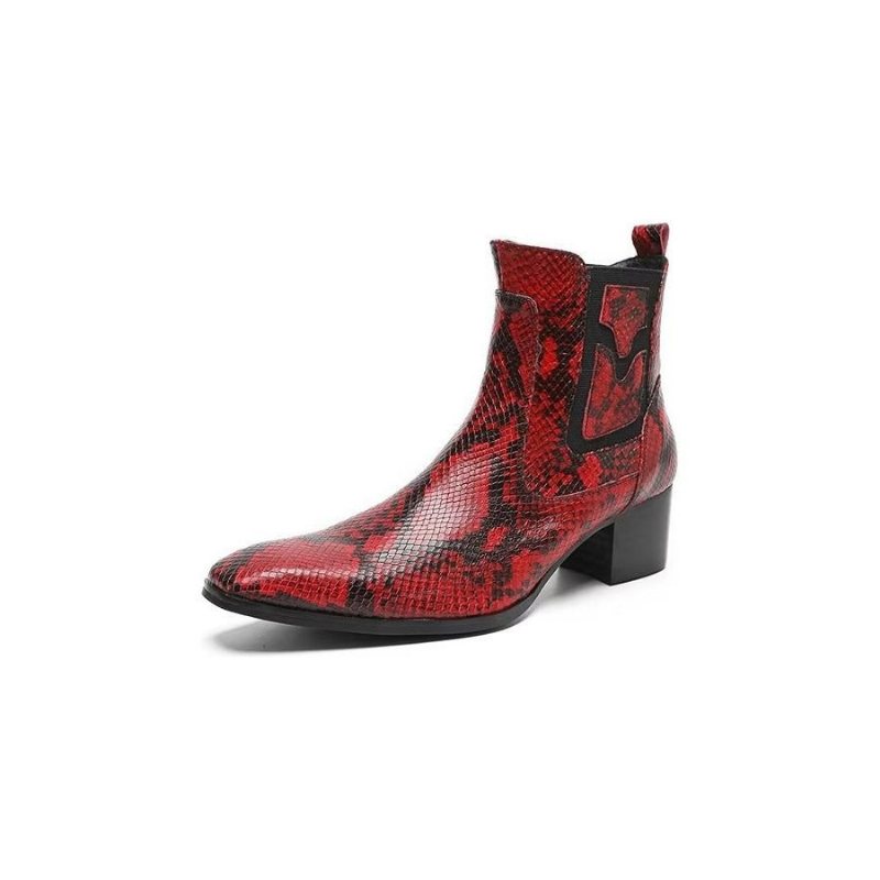 Herrestøvler Exotic Serpent Leather Zipper Dress Boots - Rød