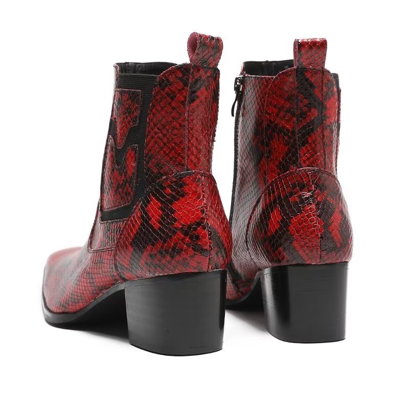 Herrestøvler Exotic Serpent Leather Zipper Dress Boots - Rød