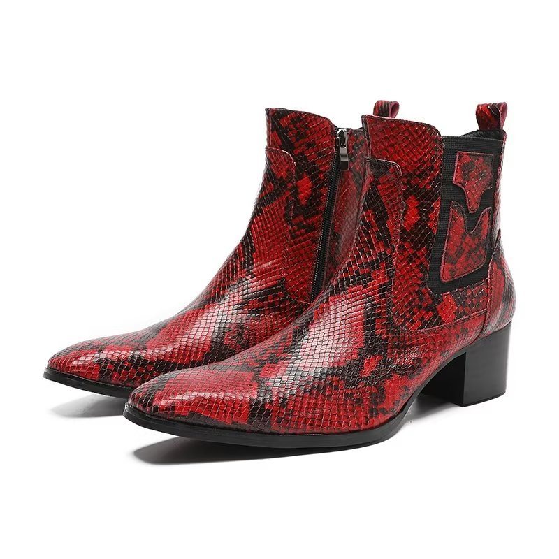 Herrestøvler Exotic Serpent Leather Zipper Dress Boots - Rød