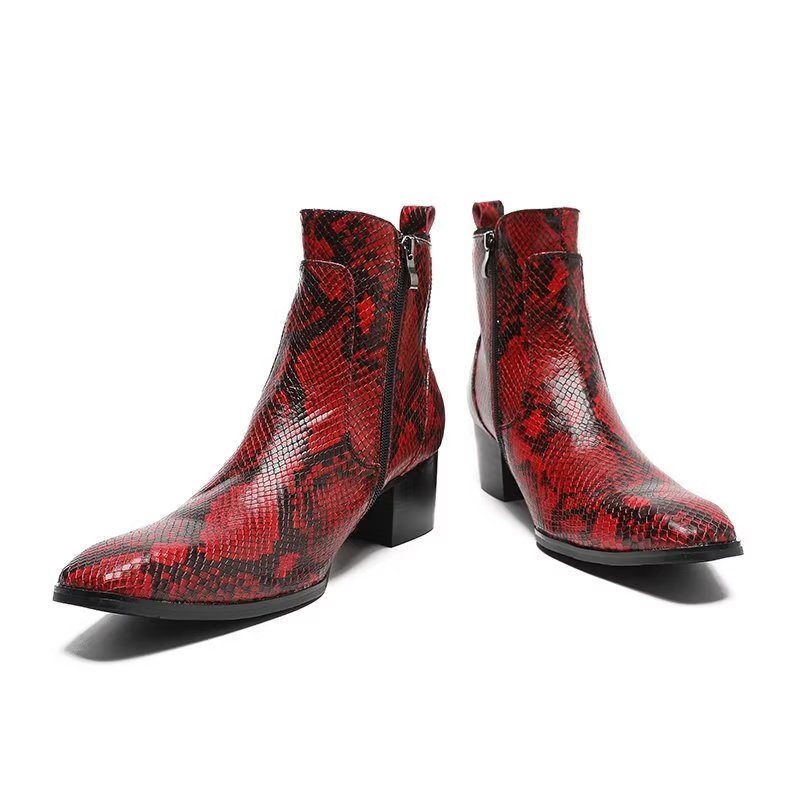 Herrestøvler Exotic Serpent Leather Zipper Dress Boots - Rød