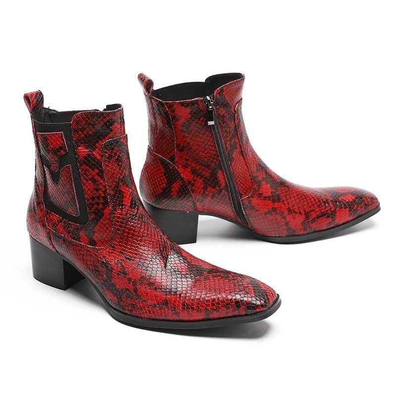 Herrestøvler Exotic Serpent Leather Zipper Dress Boots - Rød