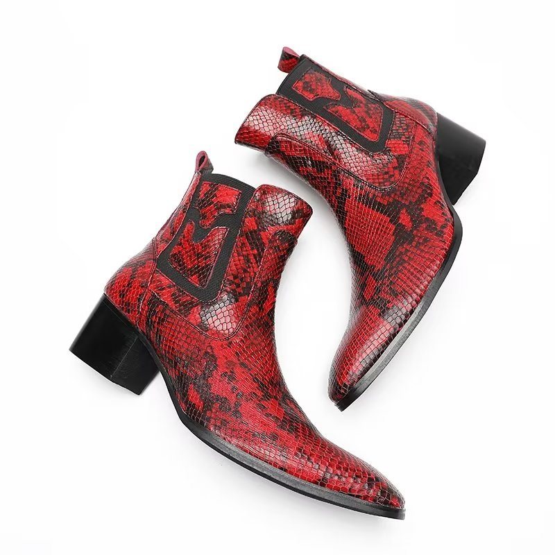 Herrestøvler Exotic Serpent Leather Zipper Dress Boots - Rød