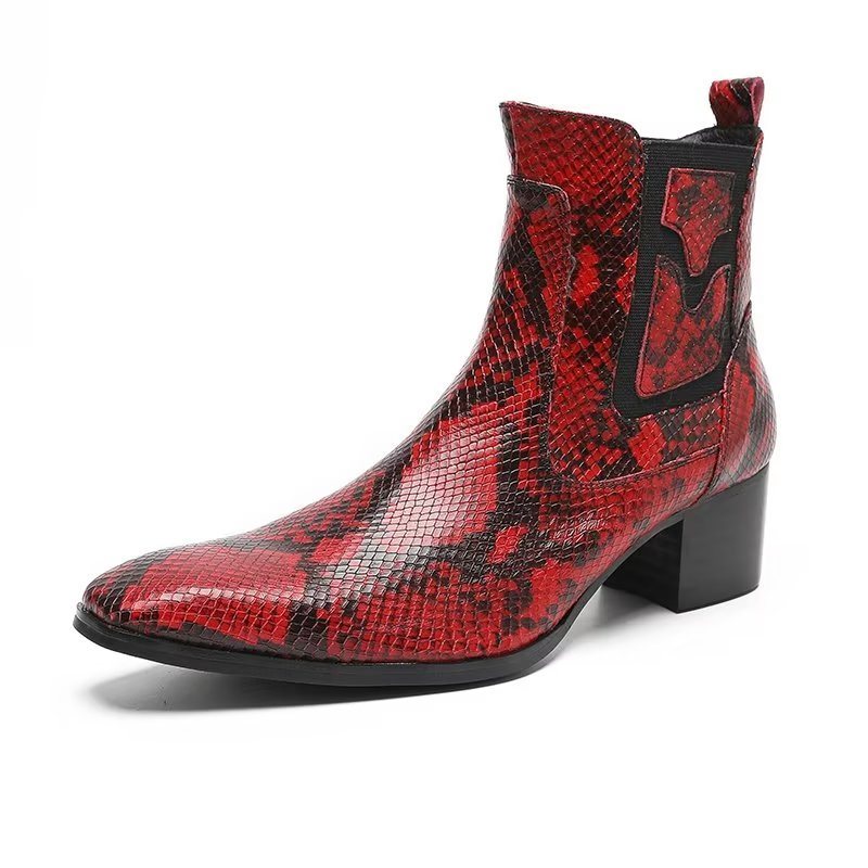 Herrestøvler Exotic Serpent Leather Zipper Dress Boots - Rød