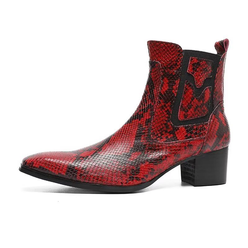 Herrestøvler Exotic Serpent Leather Zipper Dress Boots - Rød