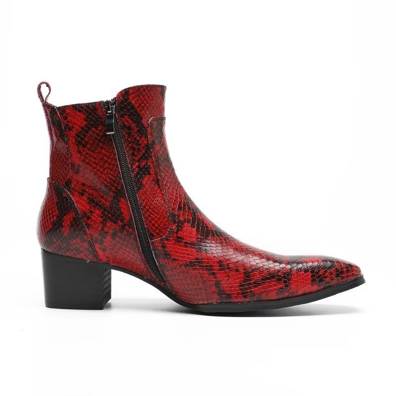 Herrestøvler Exotic Serpent Leather Zipper Dress Boots - Rød