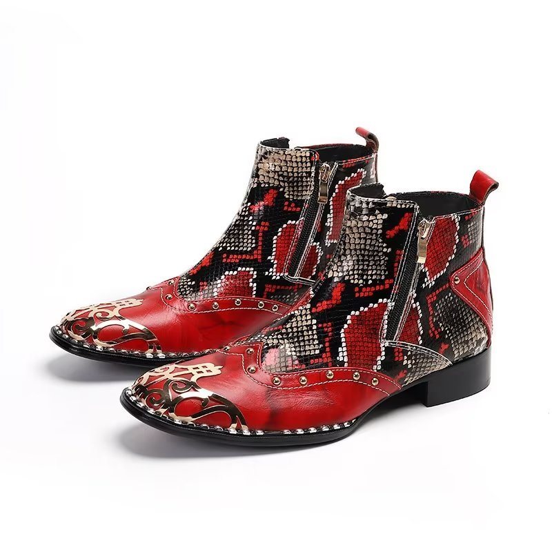 Herrestøvler Exotic Serpent Skin Leather Dress Boots - Rød