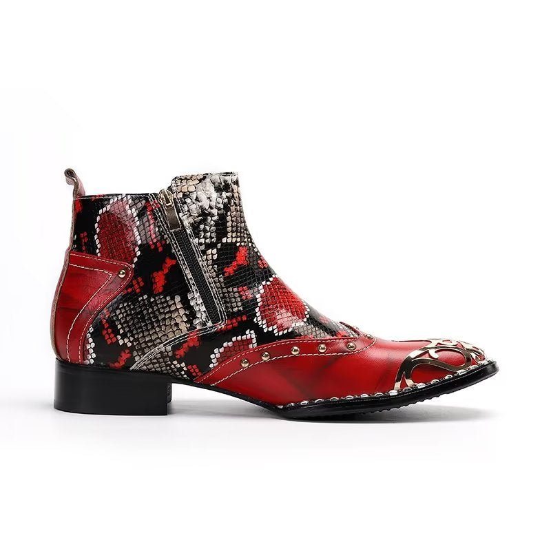 Herrestøvler Exotic Serpent Skin Leather Dress Boots - Rød