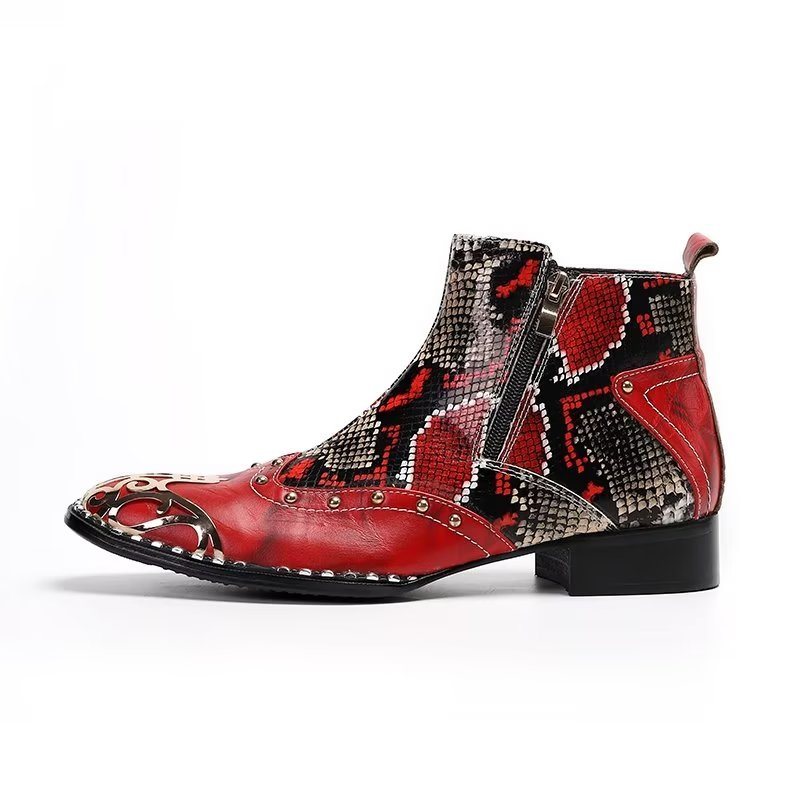 Herrestøvler Exotic Serpent Skin Leather Dress Boots - Rød