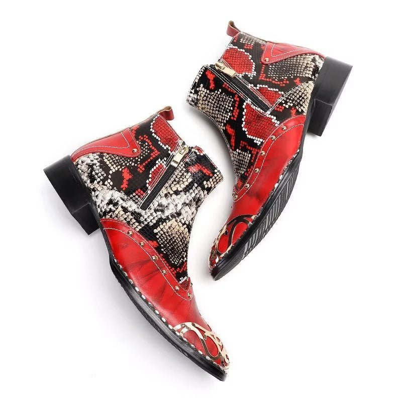 Herrestøvler Exotic Serpent Skin Leather Dress Boots - Rød