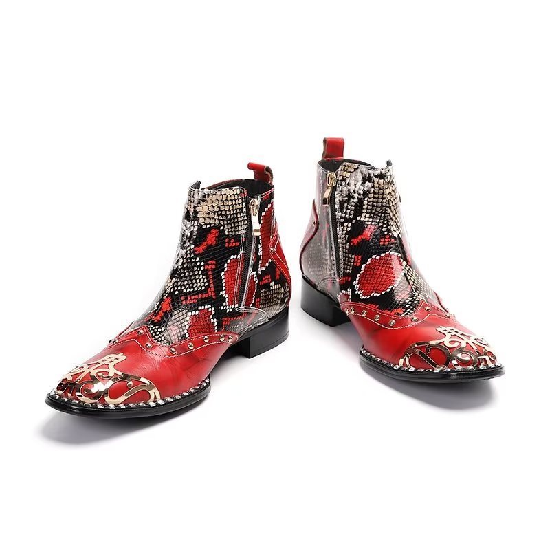 Herrestøvler Exotic Serpent Skin Leather Dress Boots - Rød