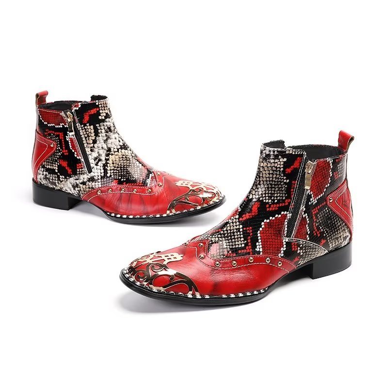 Herrestøvler Exotic Serpent Skin Leather Dress Boots - Rød