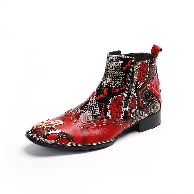 Herrestøvler Exotic Serpent Skin Leather Dress Boots - Rød