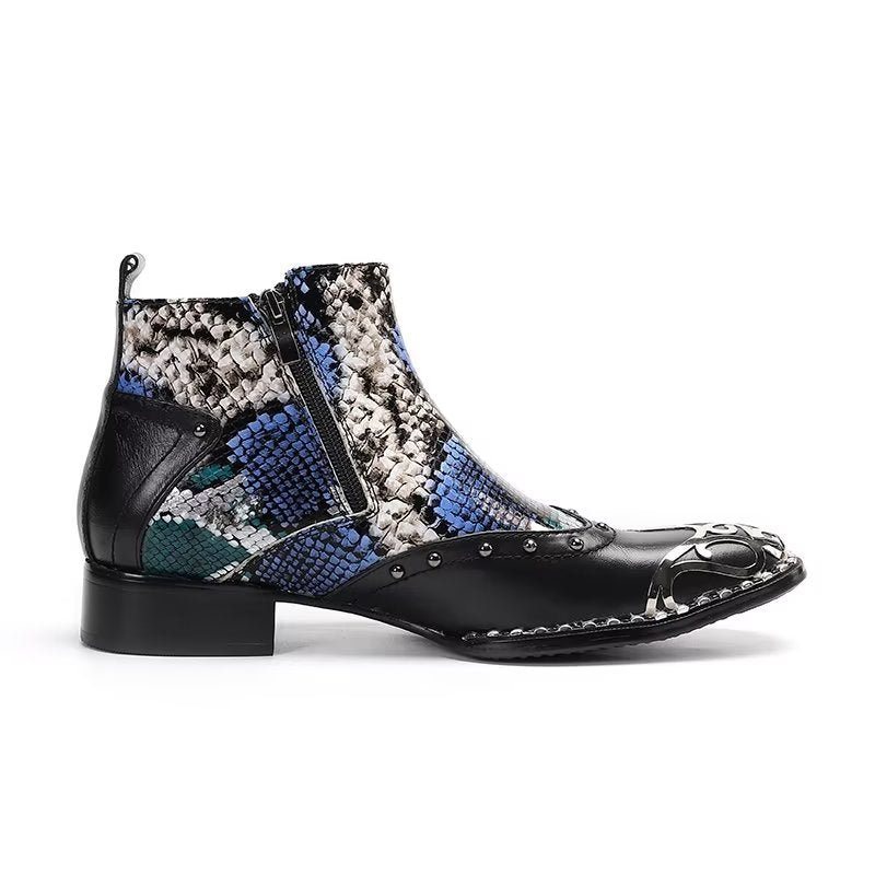 Herrestøvler Exotic Serpent Skin Leather Dress Boots - Svart