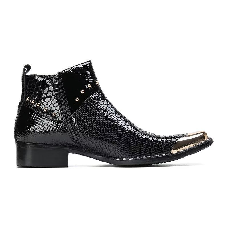 Herrestøvler I Ekte Skinn Croc Texture Dress Boots - Svart