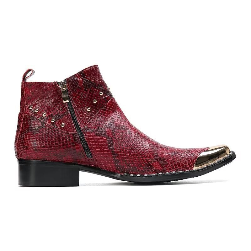 Herrestøvler I Ekte Skinn Croc Texture Dress Boots - Rød