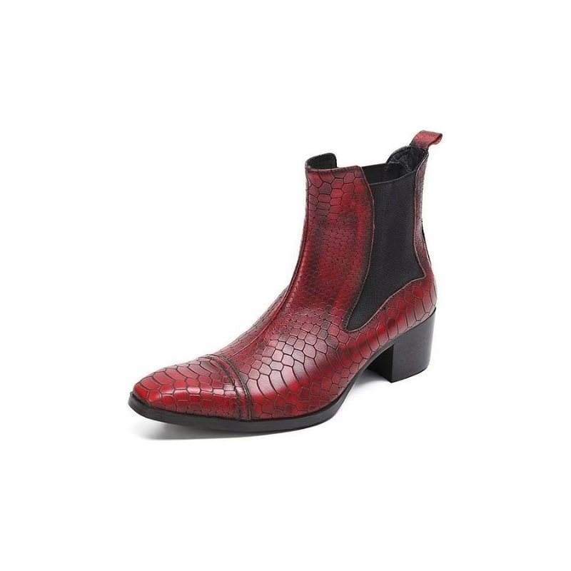 Herrestøvler Luksus Croc-tekstur Skinn Statement Dress Boots - Rød