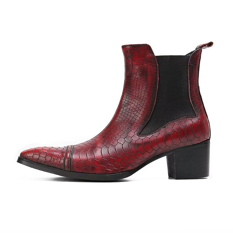 Herrestøvler Luksus Croc-tekstur Skinn Statement Dress Boots - Rød