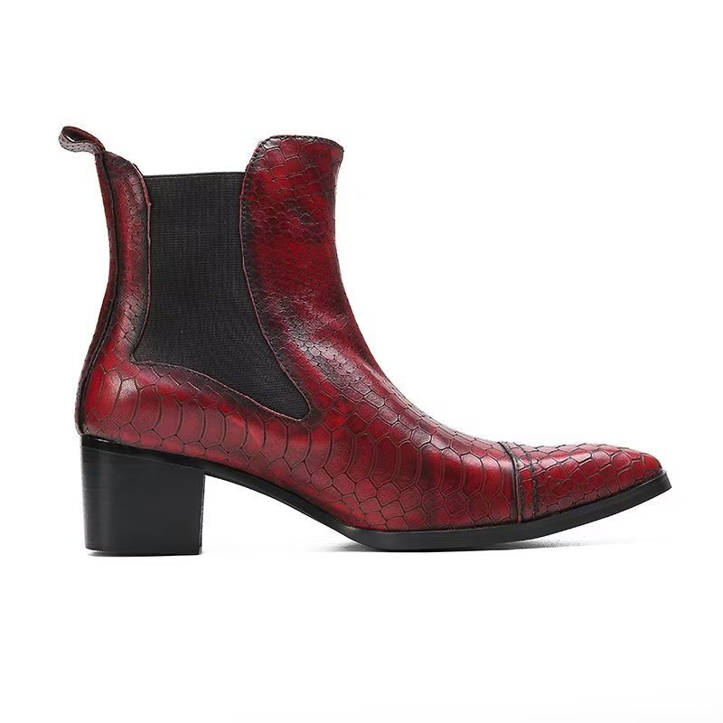 Herrestøvler Luksus Croc-tekstur Skinn Statement Dress Boots - Rød