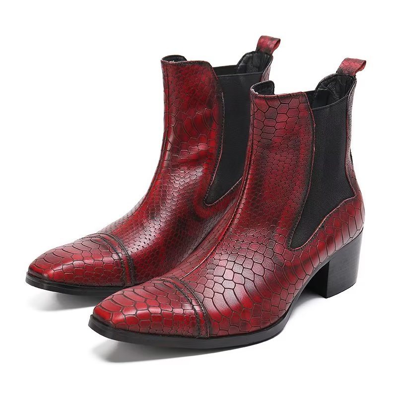 Herrestøvler Luksus Croc-tekstur Skinn Statement Dress Boots - Rød