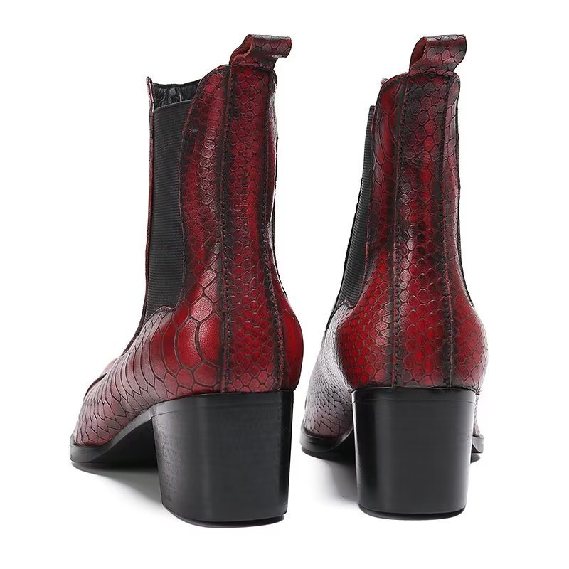 Herrestøvler Luksus Croc-tekstur Skinn Statement Dress Boots - Rød