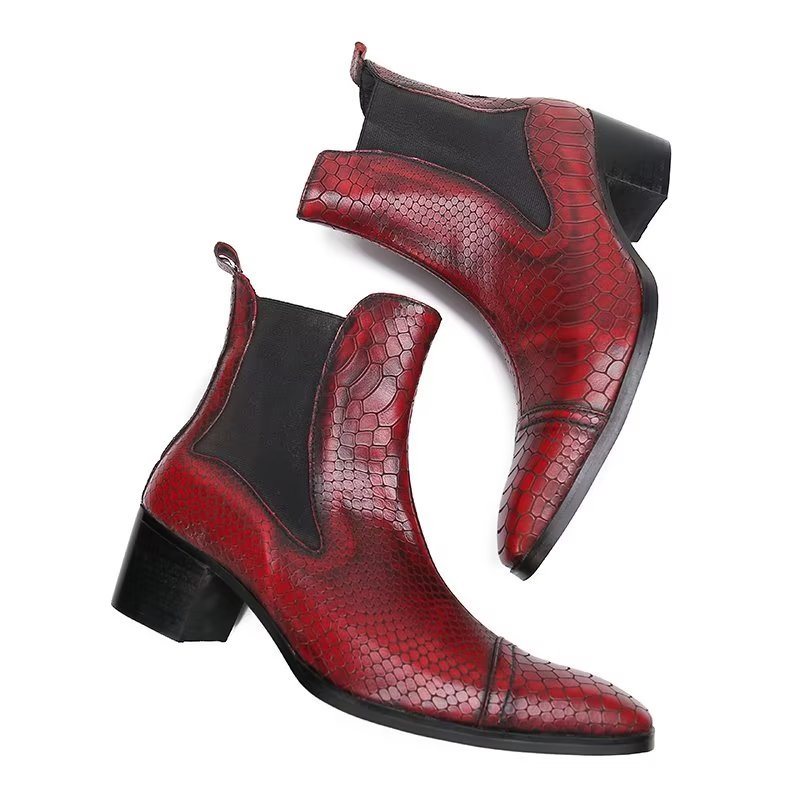 Herrestøvler Luksus Croc-tekstur Skinn Statement Dress Boots - Rød