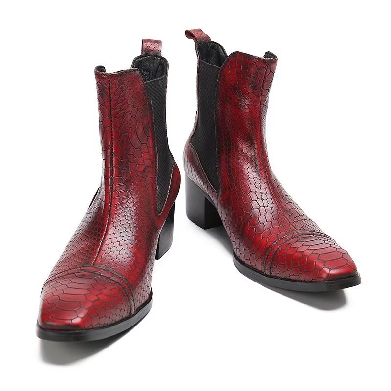 Herrestøvler Luksus Croc-tekstur Skinn Statement Dress Boots - Rød