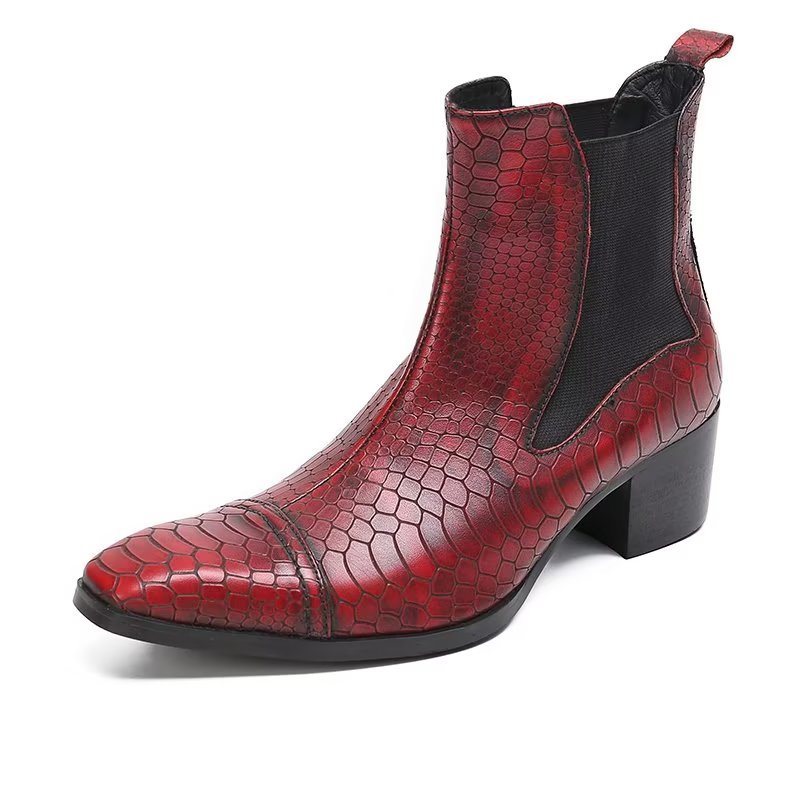 Herrestøvler Luksus Croc-tekstur Skinn Statement Dress Boots - Rød