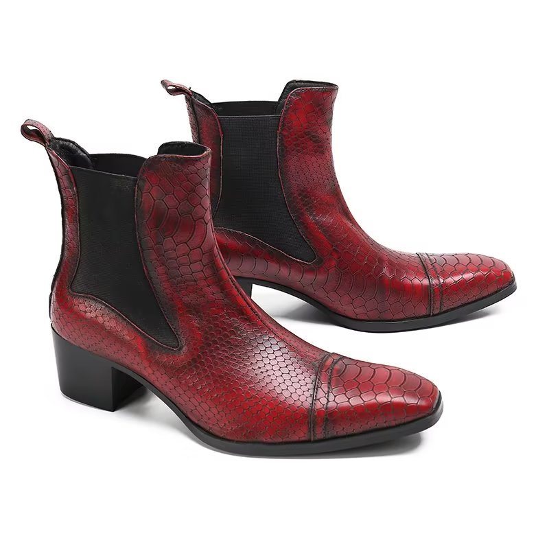 Herrestøvler Luksus Croc-tekstur Skinn Statement Dress Boots - Rød