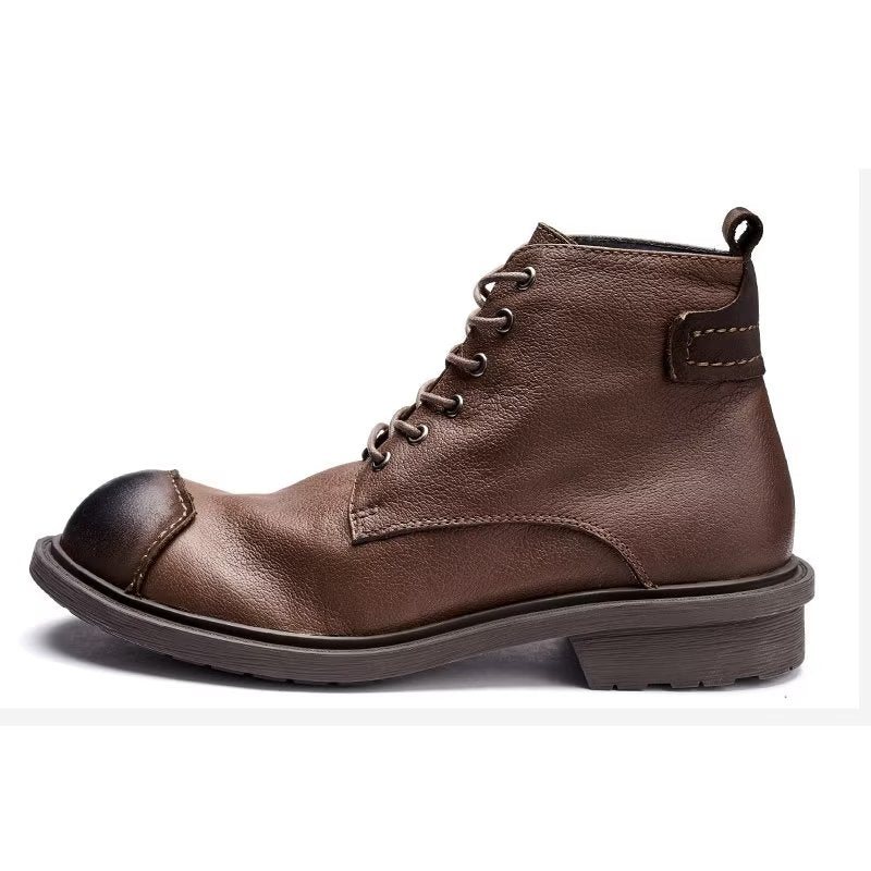 Herrestøvler Luxury Cow Leather Rund Toe Snørestøvler - Kaffe