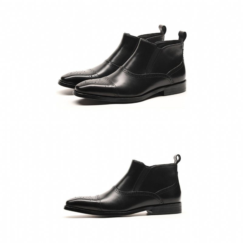 Herrestøvler Luxury Exotic Cow Leather Ankel Chelsea Boots - Svart