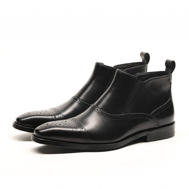 Herrestøvler Luxury Exotic Cow Leather Ankel Chelsea Boots - Svart