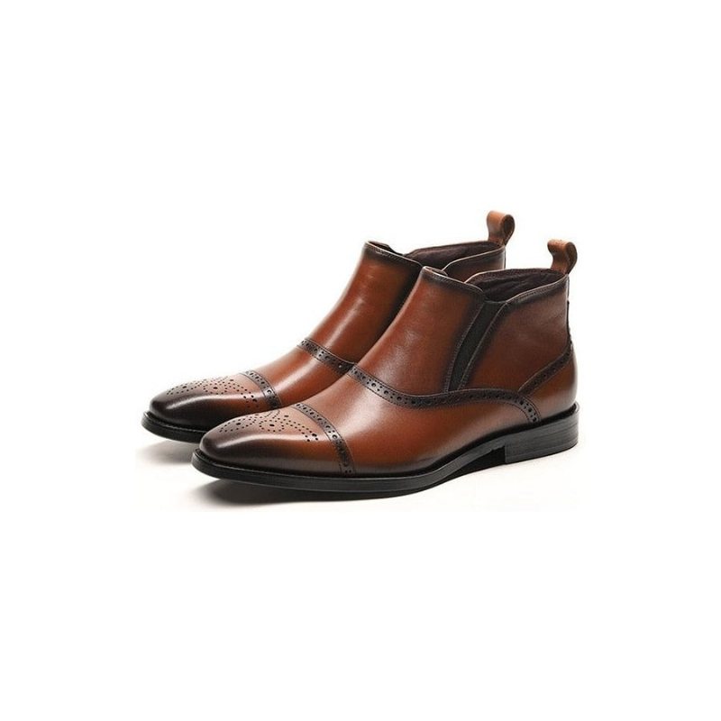 Herrestøvler Luxury Exotic Cow Leather Ankel Chelsea Boots - Kaffe