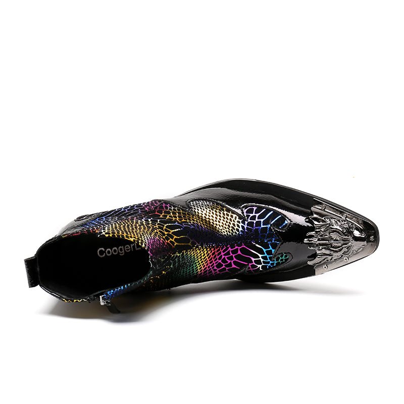 Herrestøvler Snakeskin Luxury Metal Toe Party Loafers - Flerfarget